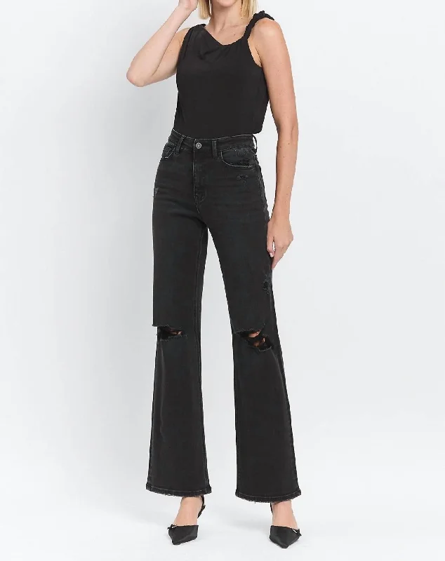 bamboo pants eco -90's Vintage Flare Jeans In Black