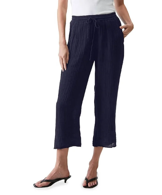 pants for men -Ashton Crop Gauze Pull-On Pants In Navy