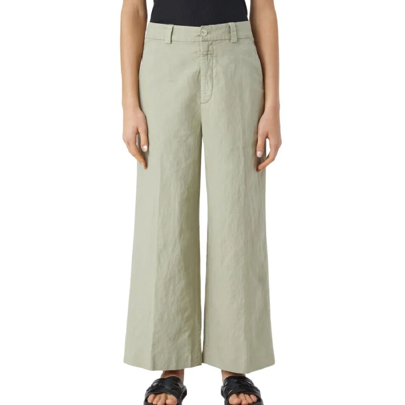 pajama pants comfy -Barton Cotton Linen Pants In Light Moss Green