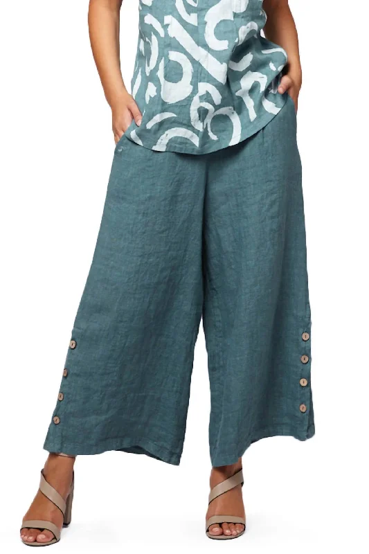 pants for cool -Button Wide Leg Pant In Dusty Green