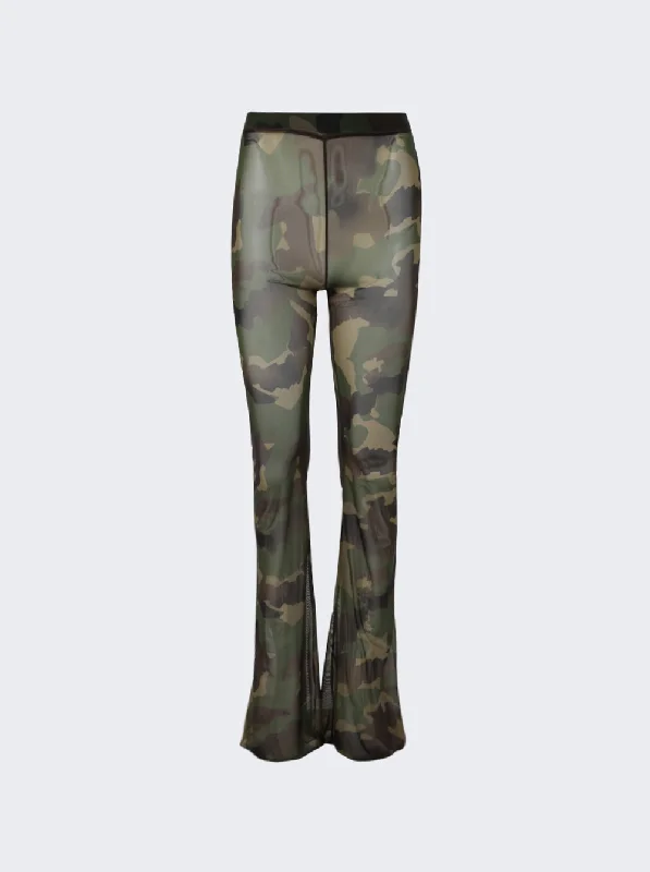 bell-bottom pants 70s -Camo Mesh Pants