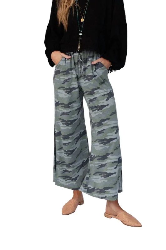 ice pants cool -Casual Wanderer Wide Leg Pants In Army Green Charcoal