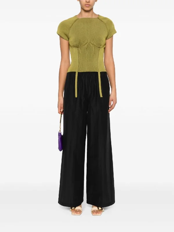 gym pants functional -Chic Taffettas Palazzo Pants In Nero