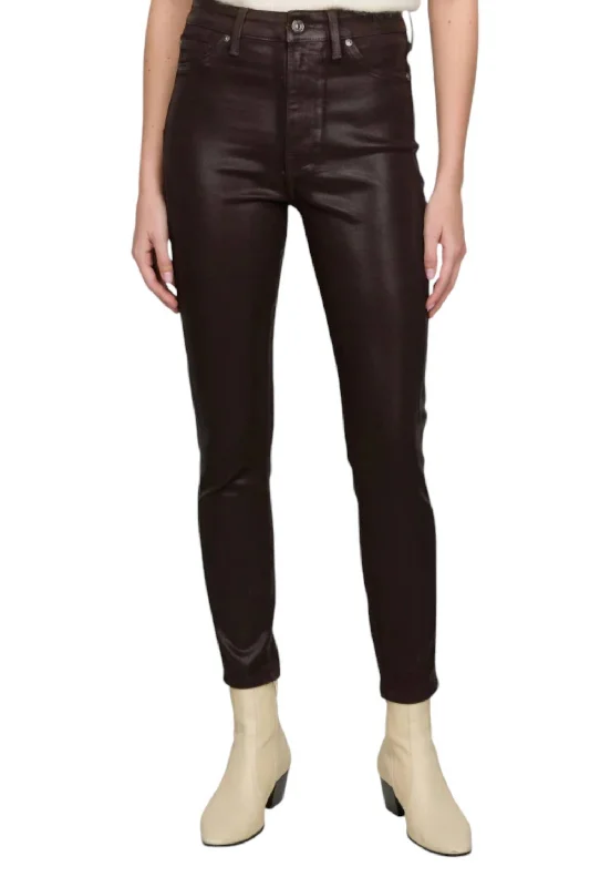 pants for women -Coated Ankle Skinny Jeans In Chocolate