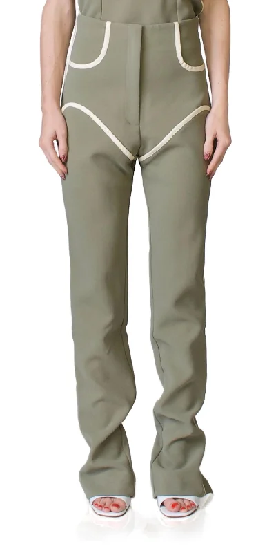 bamboo pants eco -Cowboy Stovepipe Pants In Khaki & Cream