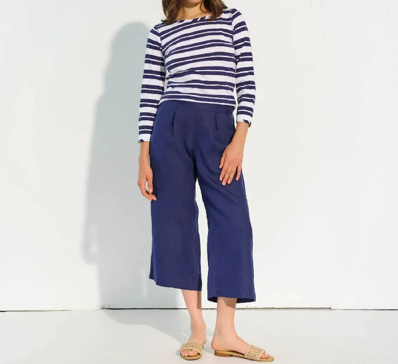 khaki pants earthy -Cropped Wide Leg Pants In Navy