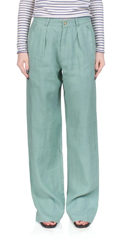 plaid pants preppy -Double Pleat Wide Leg Chino Pants In Sage