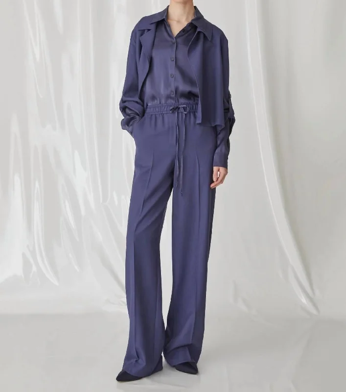 casual pants everyday -Drawstring Trousers In Blue