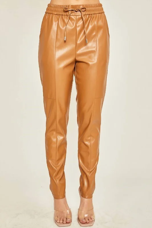 tailored pants formal -Faux Leather Pants In Camel