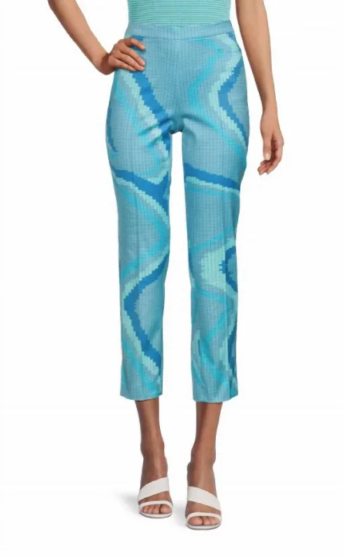 pants for evening -Franca Wave Print Ankle Dress Pant In Turquoise Multi