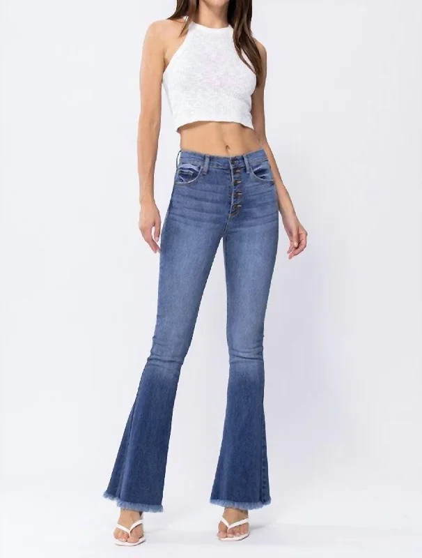 ombre pants gradient -Frayed Hem Bell Bottoms In Medium Wash