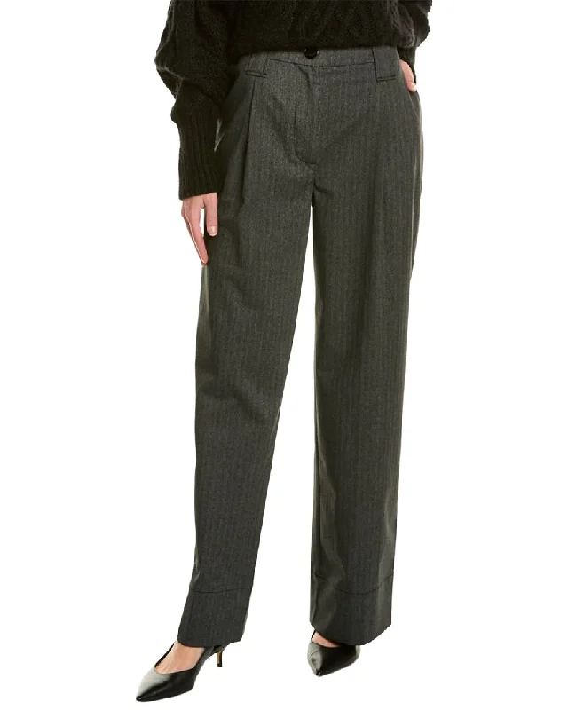 bronze pants bold -GANNI Pleated Wool-Blend Pant