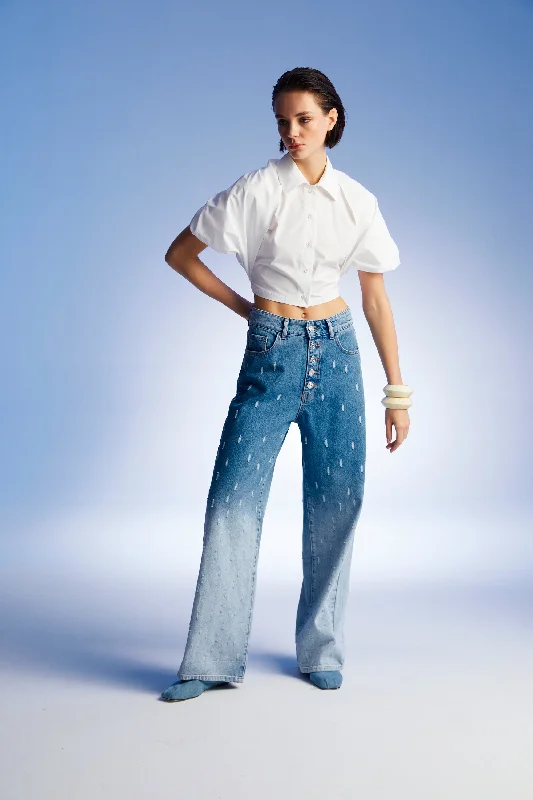 bohemian pants free -Gradient Wide Leg Jean Pants