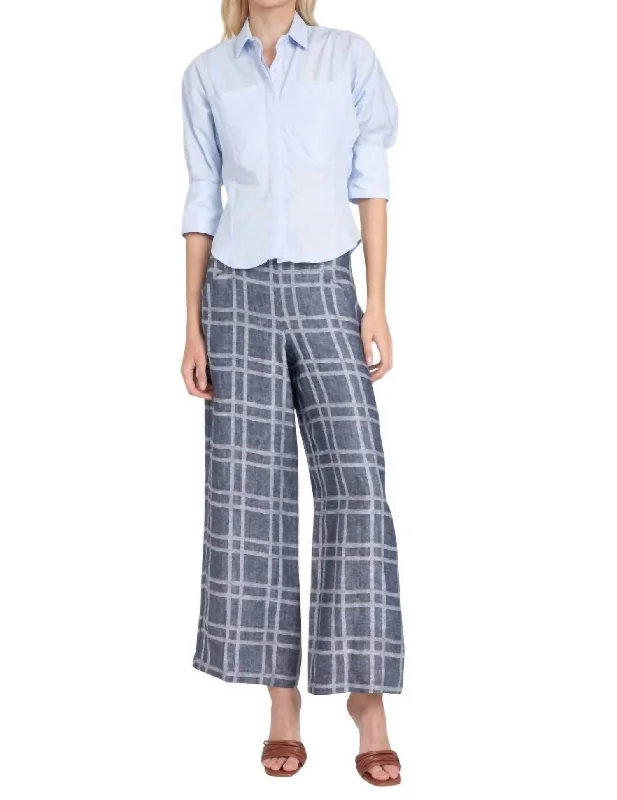 turquoise pants vibrant -Hepburn Pant In Indigo Plaid