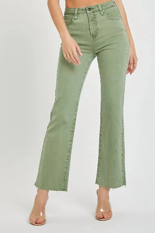 pants for plus size -High Rise Raw Hem Straight Leg Jeans In Olive