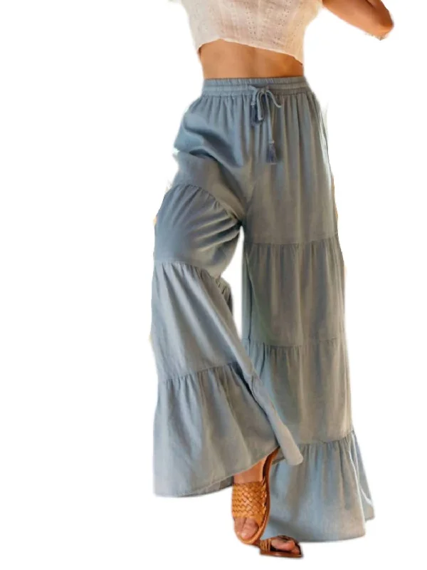 pants with sequins -High Waist Boho Flair Denim Pants In Light Blue