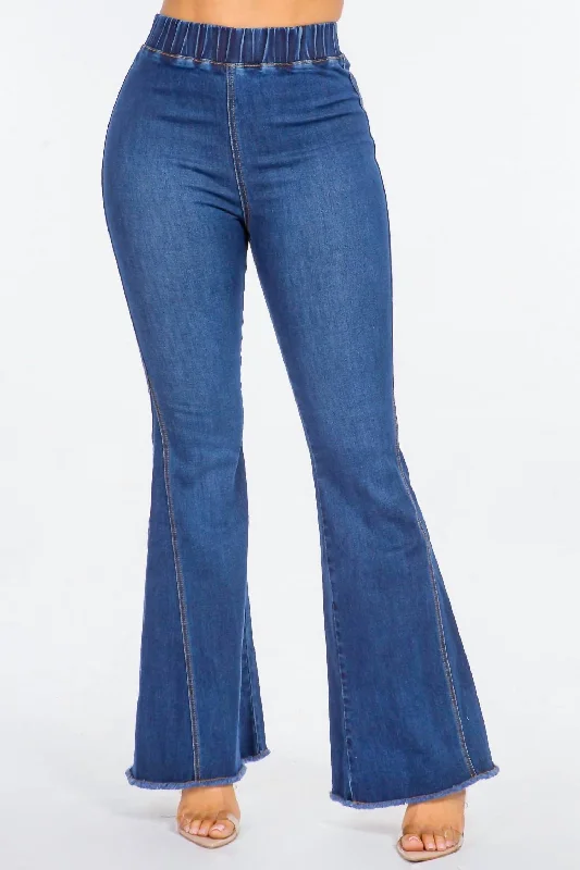 pants for meditation -High Waist Curvy Flare Jeans In Dark Blue