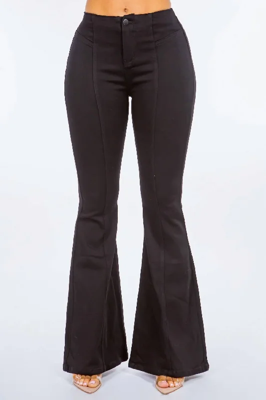 pants for bold -High Waist Pull On Flare Jeans In Black