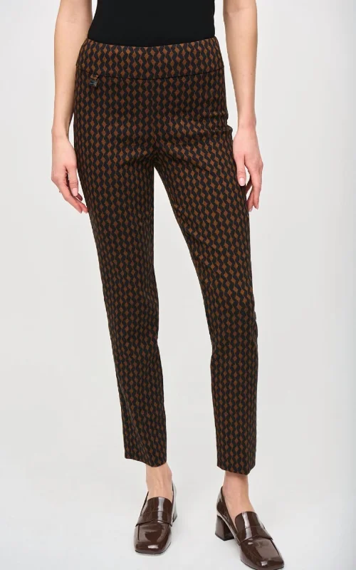 pants for eco -Jacquard Woven Abstract Slim Fit Pant In Cinnamon Multi