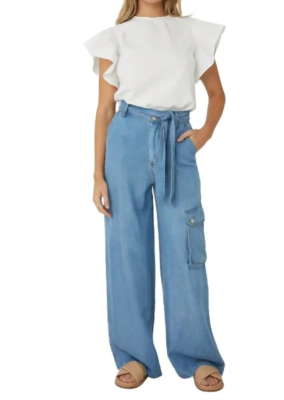 low-rise pants bold -Jodi Denim Wash Pants In Indigo