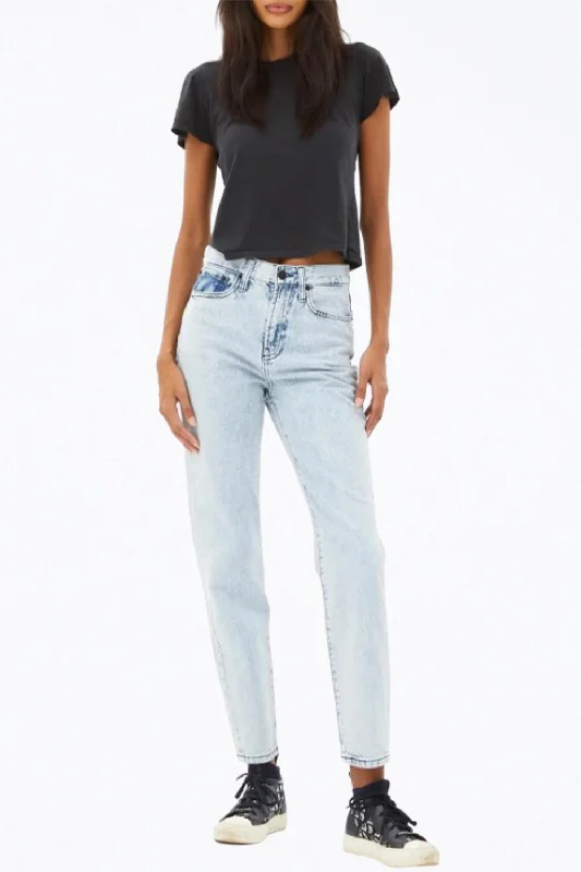 paperbag pants trendy -Leather Pocket High-Rise Tapered Jeans In Light Blue