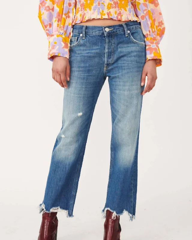 double-knee pants work -Maggie Mid-Rise Straight Denim In Sequoia Blue