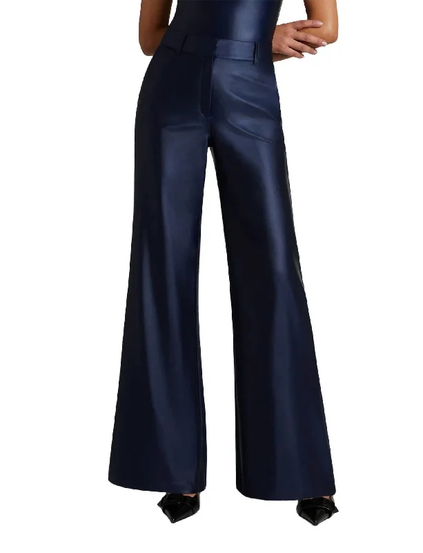 pants for reunions -Matte Metallic Wide Leg Trouser In Sapphire