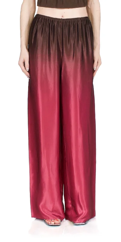 pants for fitness -Ombré Printed Satin Pants In Beet/dark Night Fig