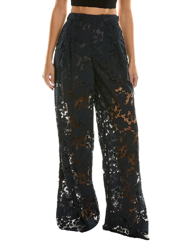 pants for events -Oscar de la Renta Botanical Silk-Lined Wide Leg Pant