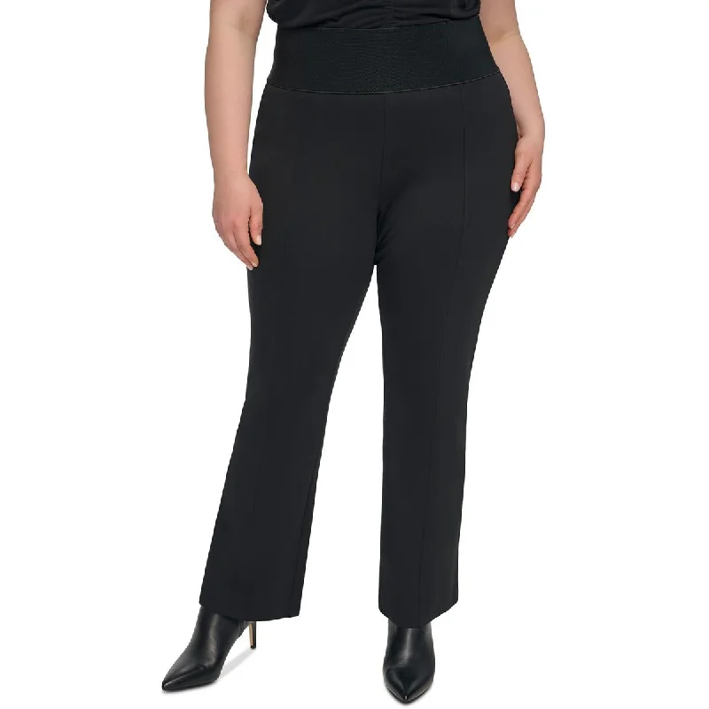 relaxed fit pants easy -Plus Womens Pintuck Stretch High-Waisted Pants