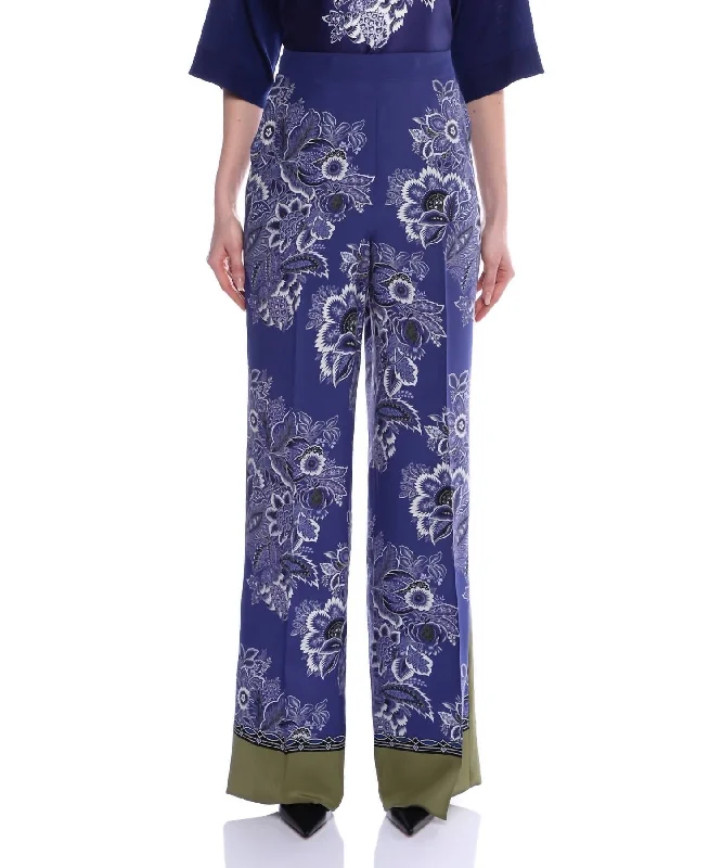 belt-loop pants classic -Printed Silk Trouser In Blue