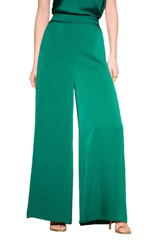 ski pants waterproof -Satin Wide Leg Pant In True Emerald