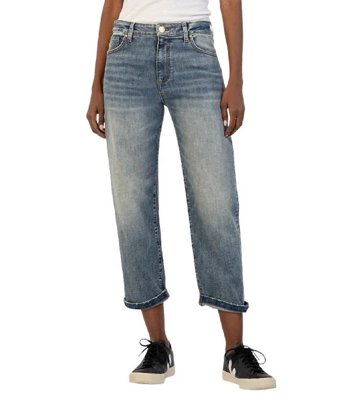 teal pants unique -Sienna Baggy Boyfriend Crop Jeans In Shaped Wash