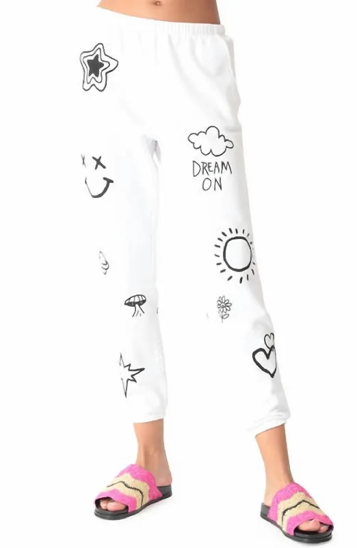 metallic pants shiny -Siesta Doodle Sweatpants In Cloud/onyx