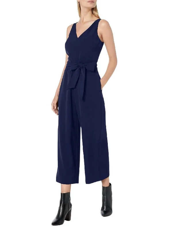 pants for friends -Sleeveless V-Neck Jumpsuit In Blue