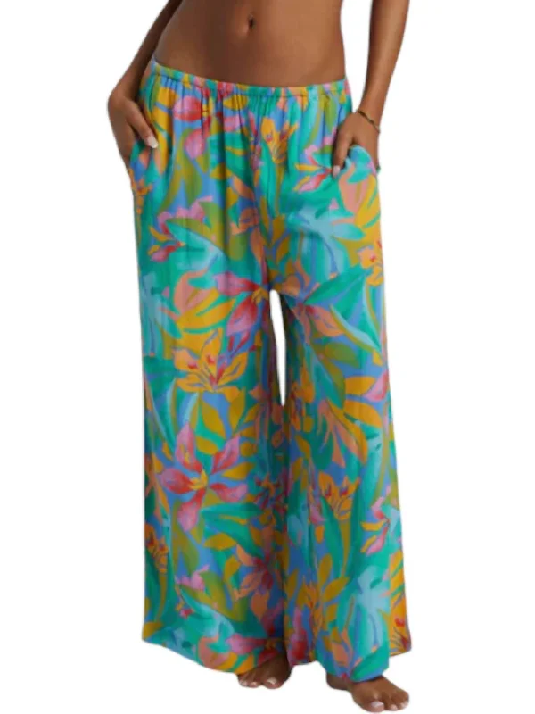 pants for concerts -Sun Catcher Elastic Waist Printed Pants In Marina