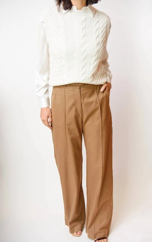 lavender pants calm -Tan Wide Leg Trouser