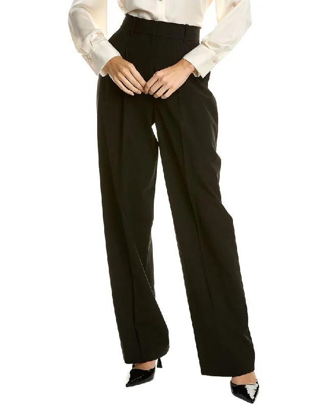 workout pants stretchy -Theory Pleat Wool-Blend Trouser