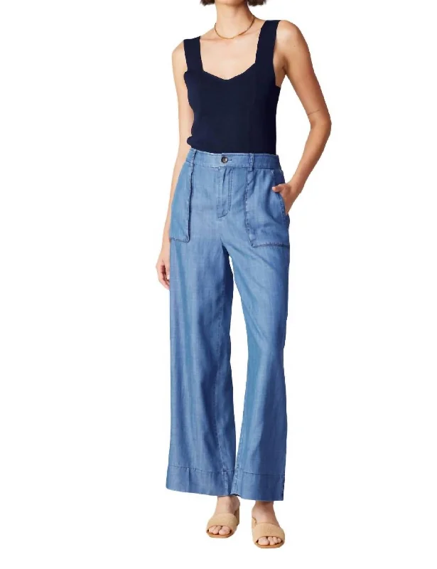 pants for short -Wide Cargo Pants Side Pocket In Chambray