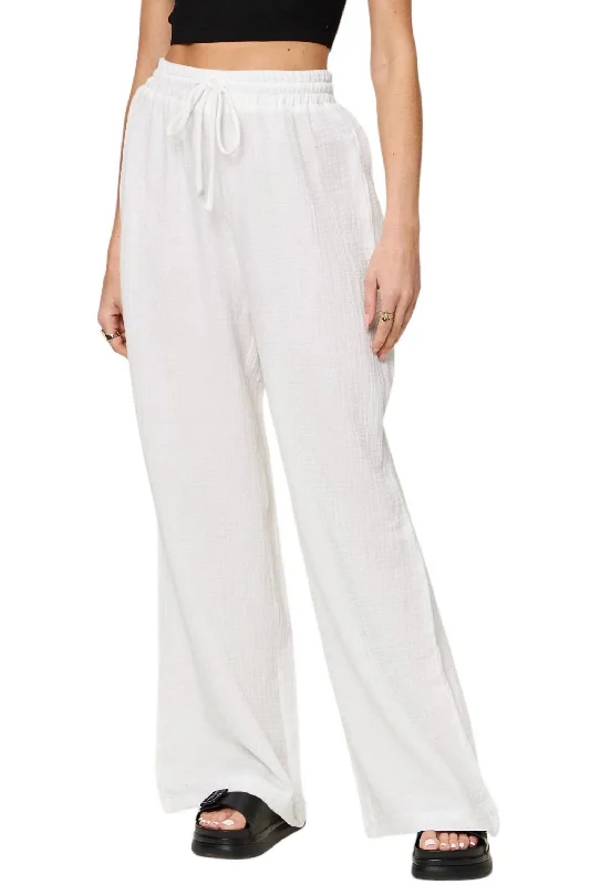 twill pants sturdy -Wide Leg Drawstring Pants In White