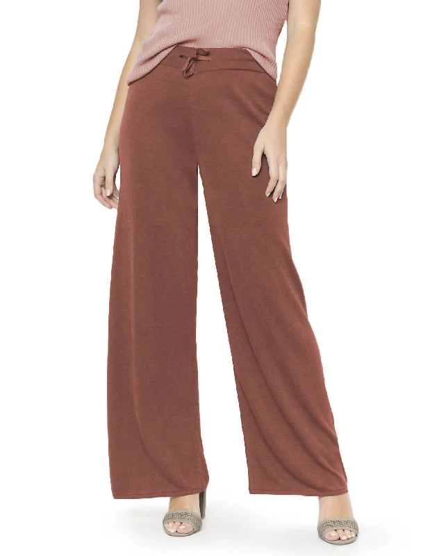 pants for holidays -Wide Leg Linen Knit Pant In Bronze