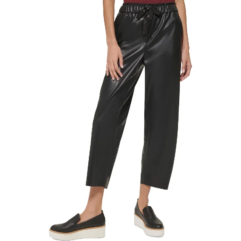 black pants timeless -Womens Faux Leather High Rise Cropped Pants