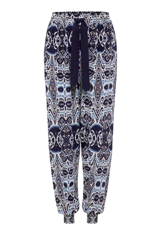 pants for sports -Women's Genie Pants In Ikat Blue