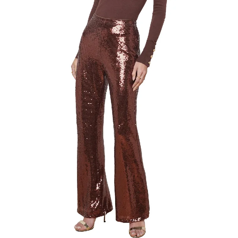 punk pants rebellious -Womens High Rise Sequined Flared Pants